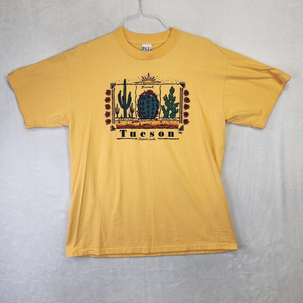 Vintage PSI Tucson Desert Cacti Single Stitch T-Shirt Yellow Mens XL Graphic Tee